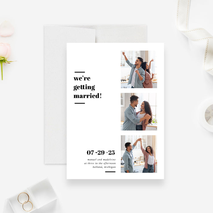 Wedding Save the Date with Multiple Photos, Modern Birthday Photo Save the Date Card, Minimalist Save the Dates, Custom Simple White Save Our Date Cards