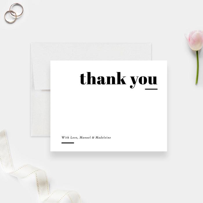 Simple Wedding Thank You Cards, Black and White Thank You Notes, Minimalist Anniversary Party Thank You Note, Personalized Modern Thank You Note Card