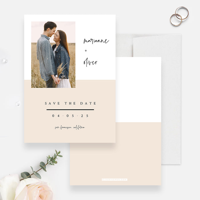 Romantic Wedding Save the Date with Photo, Simple Birthday Photo Save the Date Card, Modern Save the Dates, Personalized Minimalist Save Our Date Cards