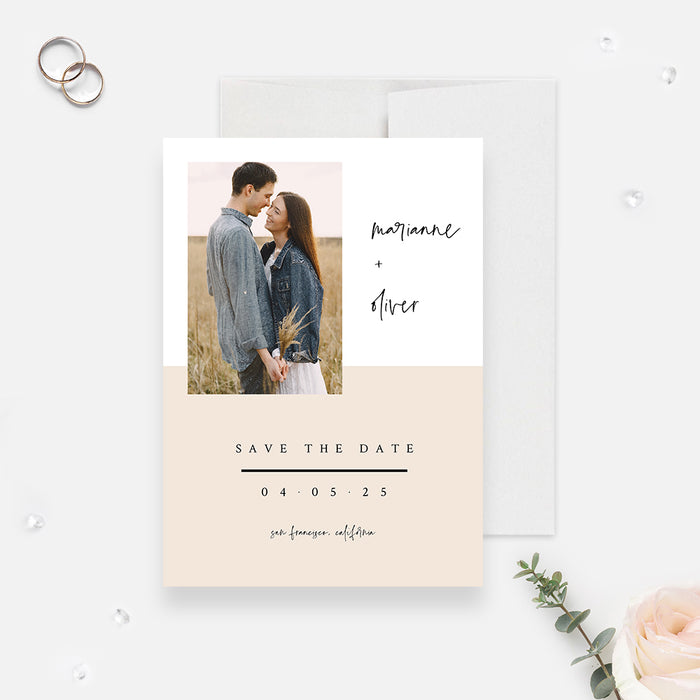 Romantic Wedding Save the Date with Photo, Simple Birthday Photo Save the Date Card, Modern Save the Dates, Personalized Minimalist Save Our Date Cards