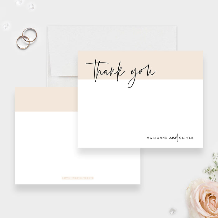 Brown and White Wedding Thank You Cards, Simple Thank You Notes, Minimalist Anniversary Party Thank You Note, Personalized Romantic Thank You Note Card