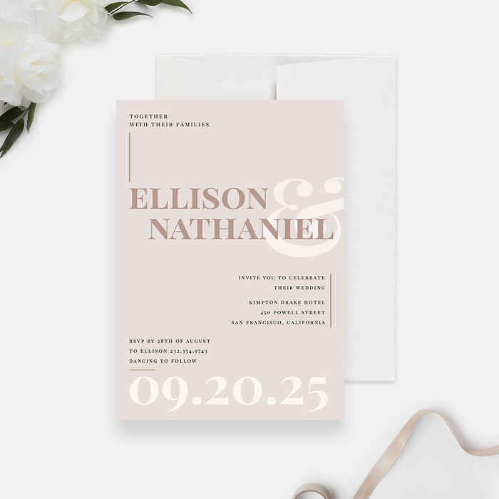 Modern Minimalist Wedding Invitation, Anniversary Party Invite, Personalized Engagement Party Invites, Rehearsal Dinner Cards with Modern Typography