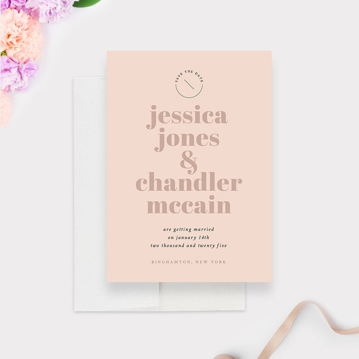 Chic Wedding Save the Date, Minimalist Save the Date Cards, Modern Blush Pink Save the Dates, Personalized Simple Neutral Color Save Our Date Card