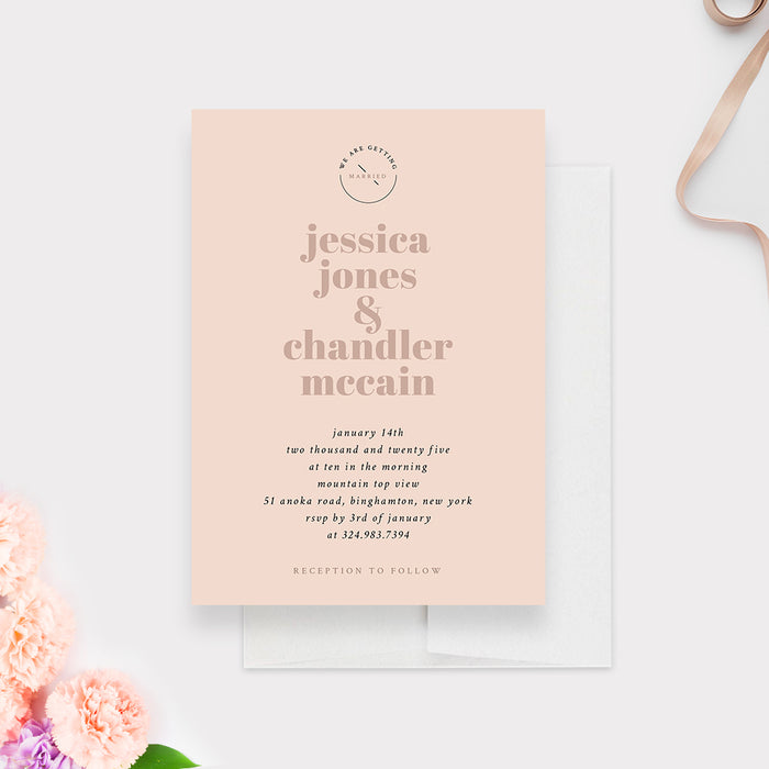 Rustic Pink Wedding Invitation, Modern Chic Anniversary Party Invites, Blush Pink Engagement Party Invitations, Minimalist Rehearsal Dinner Cards, Pastel Color