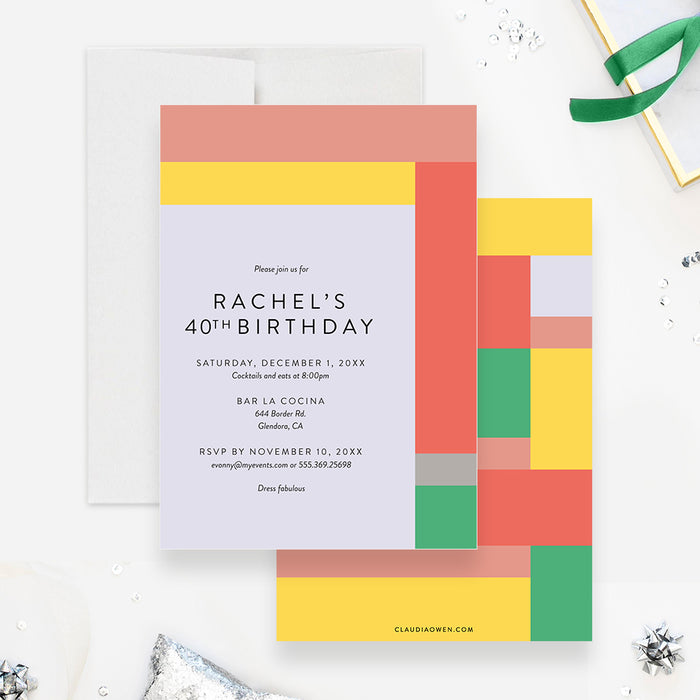 Modern Adult Birthday Invitation Cards, 30th 40th 50th 60th Birthday Invitation for Men and Women, Colorful Party Printed Invites, Artistic Party Corporate Event