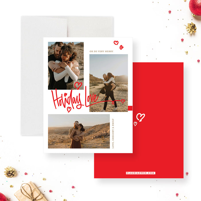 Romantic Holiday Love Photo Cards, Couple Holiday Card with Pictures, Love Heart Christmas Greetings, Personalized Family Christmas Card