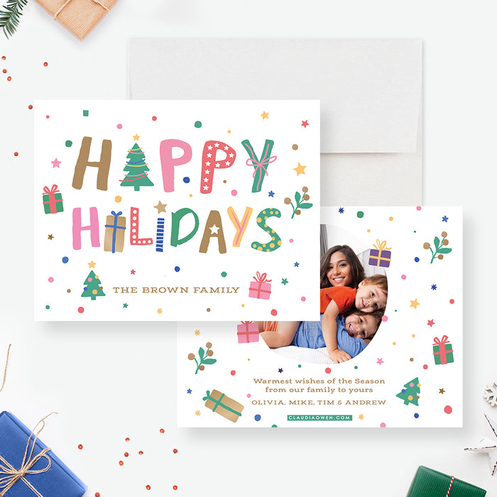 Cute Happy Holidays Card, Unique Christmas Card with Photo, Creative Holiday Photo Cards, Personalized Family Photo Holiday Christmas Greeting Cards