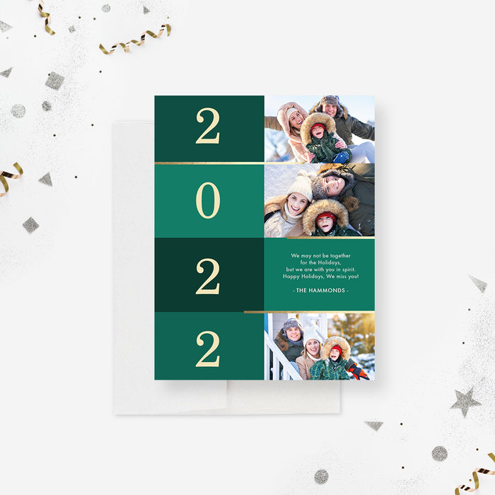 2022 Holiday Card with Photo, Elegant Christmas Cards with Pictures, Family Holiday Photo Card, Unique Green and Gold Happy New Year Greeting Cards