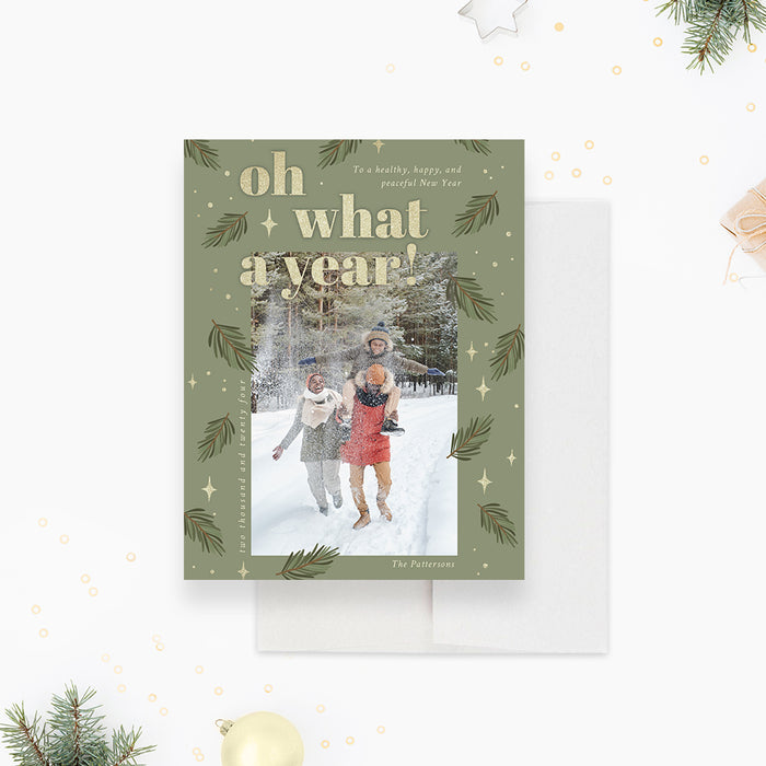 Oh What A Year Holiday Card with Photo, Happy New Year Photo Cards, 2023 New Year Card with Picture, Personalized Family Christmas Greeting Cards