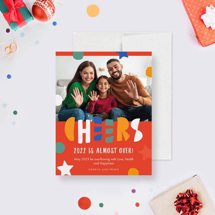 Cheers to the New Year Card with Photo, Holiday Cheers Photo Card, Goodbye 2022 Hello 2023 Cards, Family Photo Holiday Cards, Happy New Year Greeting Cards