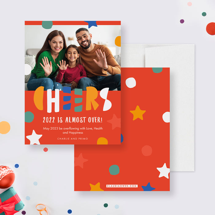 Cheers to the New Year Card with Photo, Holiday Cheers Photo Card, Goodbye 2022 Hello 2023 Cards, Family Photo Holiday Cards, Happy New Year Greeting Cards