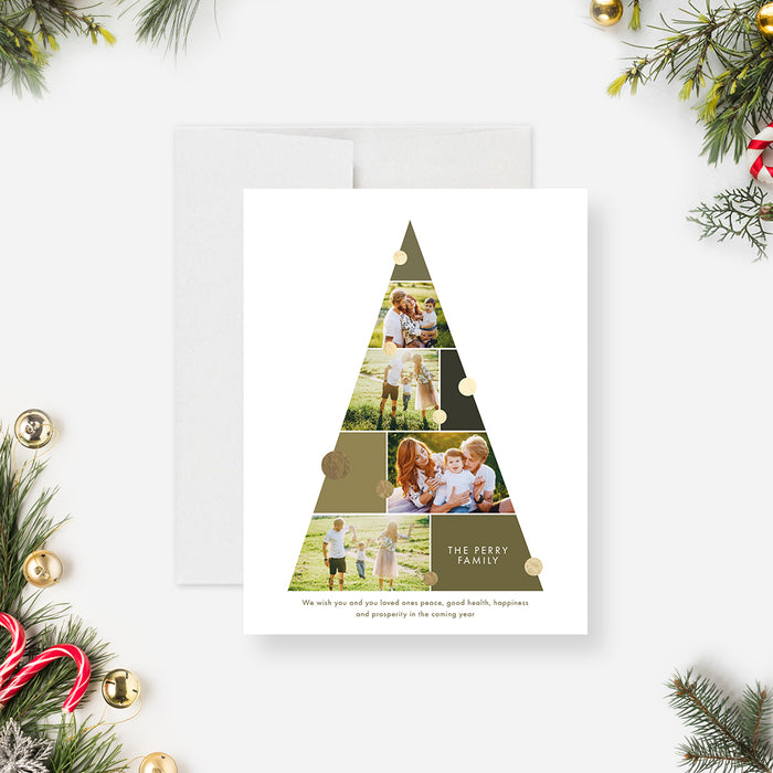 New Year Greeting Card with Pictures, Unique Holiday Photo Cards, Christmas Cards with Family Photo Collage, Christmas Tree Greeting Card, Happy New Year 2023