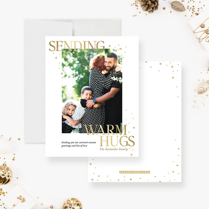 White and Gold Holiday Card with Photo, Simple and Elegant Christmas Photo Cards, Family Photo Holiday Greeting Cards, Personalized Seasons Greetings Card