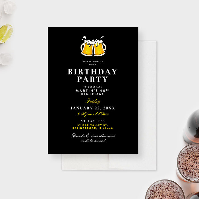 Beer Birthday Party Invitation Card, Cheers and Beers Birthday Invite Cards, 30th 40th 50th Birthday Invitations for Him, 21st Birthday Invites, Mens Birthday