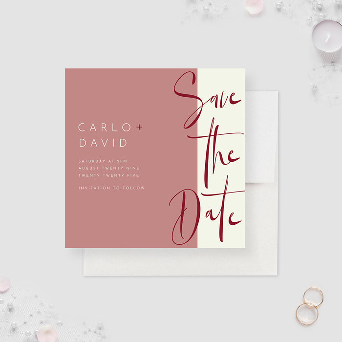Unique Wedding Save the Date, Modern Save the Date Card, Burgundy Red and White Save the Dates, Personalized Minimalist Save Our Date Cards