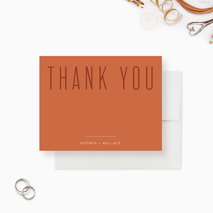 Minimalist Orange Wedding Thank You Notes, Terracotta Thank You Cards, Simple Anniversary Party Thank You Note Card, Modern Thank You Gifts