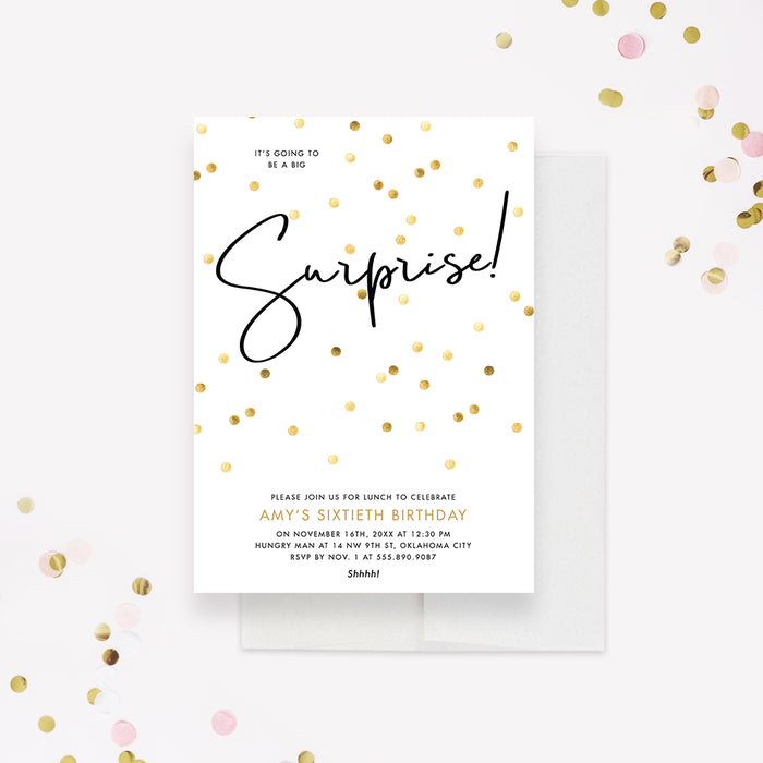 It’s a Surprise Birthday Party Invitation Card, White and Gold Surprise Birthday Invites for Adults, Surprise 30th 40th 50th 60th Birthday Invite Cards