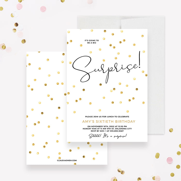 Surprise Birthday Party Invitation Instant Download, Surprise Party Invite for Any Age, Womens Birthday Invitation Editable Template