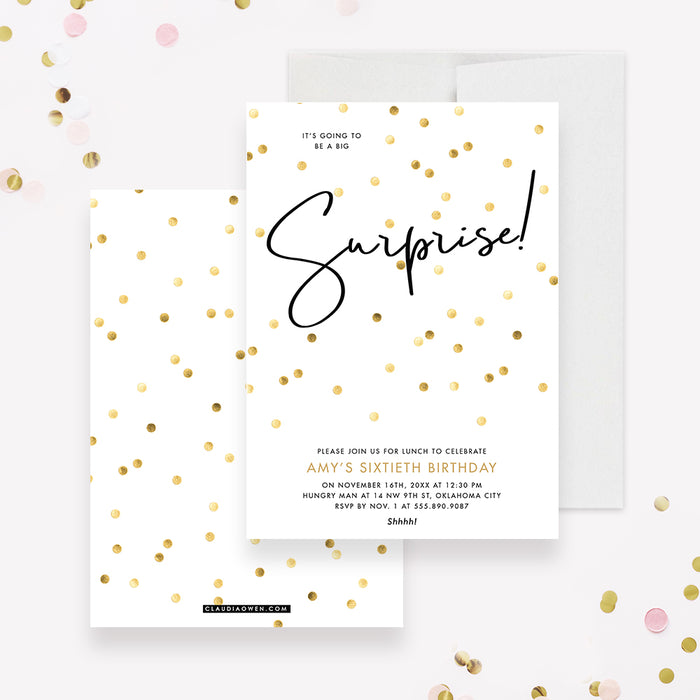It’s a Surprise Birthday Party Invitation Card, White and Gold Surprise Birthday Invites for Adults, Surprise 30th 40th 50th 60th Birthday Invite Cards