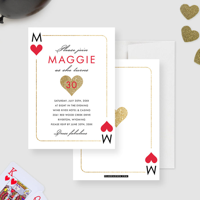 Casino Night Birthday Party Invitations, Playing Card Vegas Bachelorette Party Invites, Poker Birthday Invitation Card for Women, 21st 30th 40th 50th Birthday Invite Cards