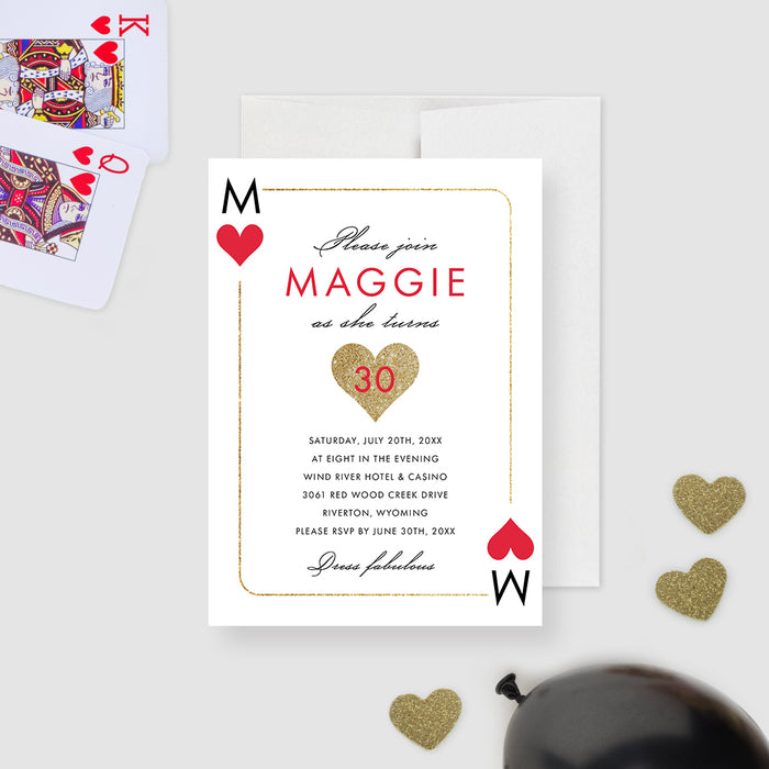 Casino Night Birthday Party Invitations, Playing Card Vegas Bachelorette Party Invites, Poker Birthday Invitation Card for Women, 21st 30th 40th 50th Birthday Invite Cards