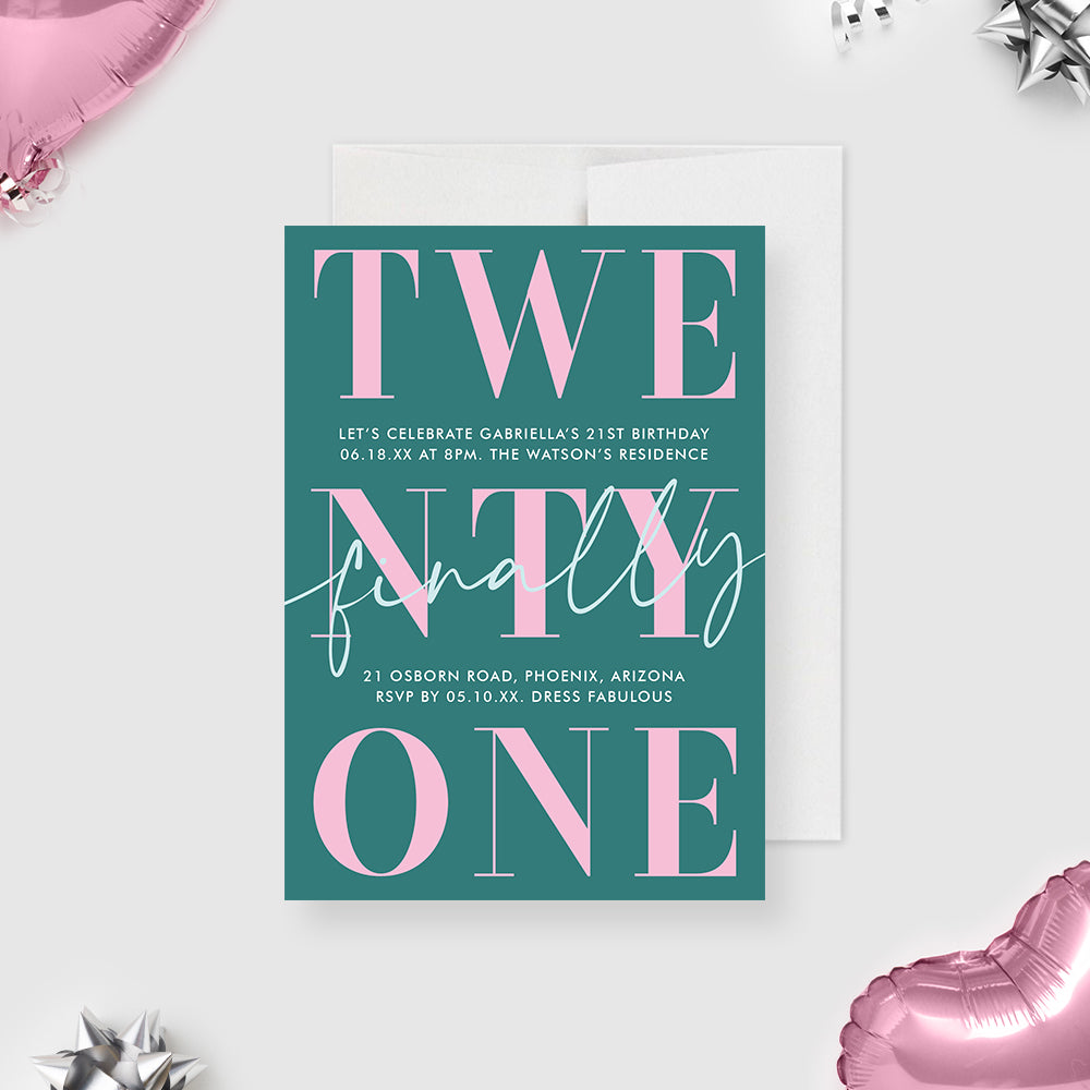 Finally 21 Birthday Party Invitation Card, Chic 21st Birthday Invites ...