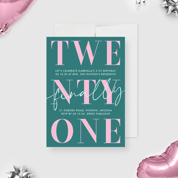 Finally 21 Birthday Party Invitation Card, Chic 21st Birthday Invites, Modern Birthday Invitations for Him and Her, Turning 21 Invite Cards, Twenty One