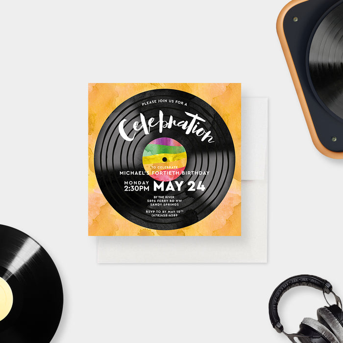 Vinyl Record Birthday Party Invitations, 40th 50th 60th 70th 80th Birthday Invites, Vinyl Theme Birthday Invitation Cards for Adults, Music Lover Birthday Card