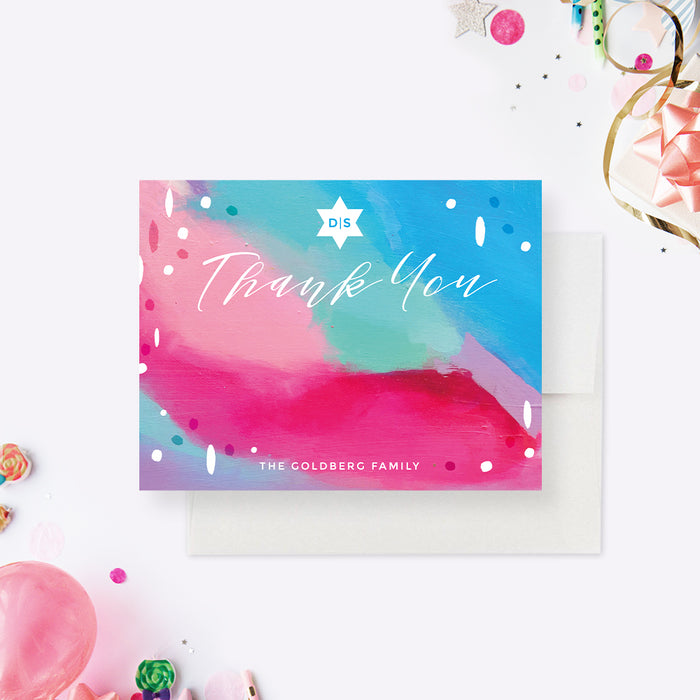 Painterly Thank You Cards for Bat Mitzvah, Unique Bar Mitzvah Thank You Cards, Colorful Thank You Note Card, Artistic Thank You Notes, Jewish Note Cards