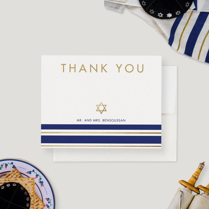 Bar Mitzvah Thank You Cards, Jewish Bat Mitzvah Thank You Notes, Personalized Jewish Note Card with Star of David, Tallit Prayer Shawl