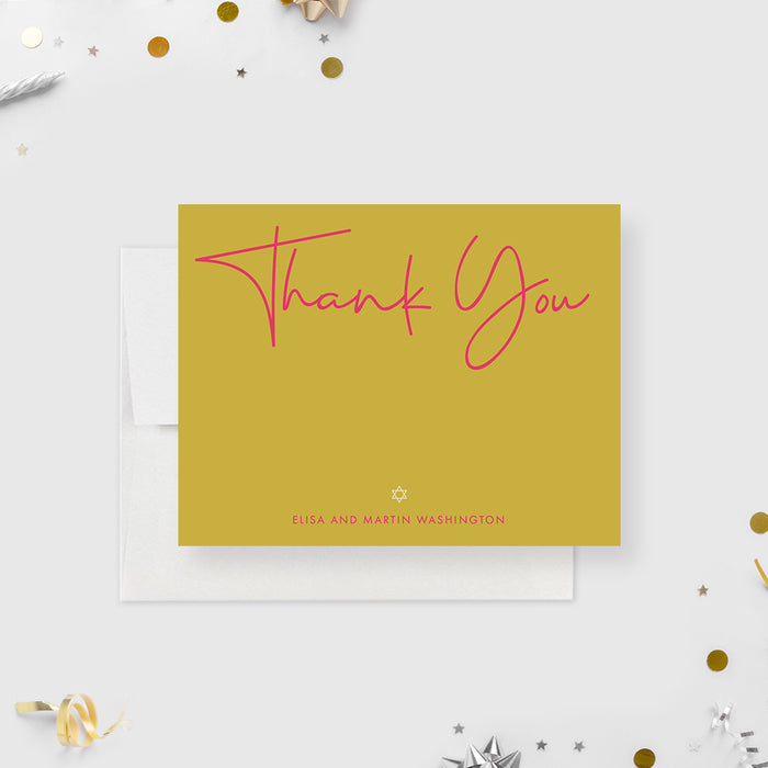 Minimalist Thank You Cards for Bar and Bat Mitzvah, Modern Thank You Notes, Personalized Simple Jewish Thank You Note Card, Star of David