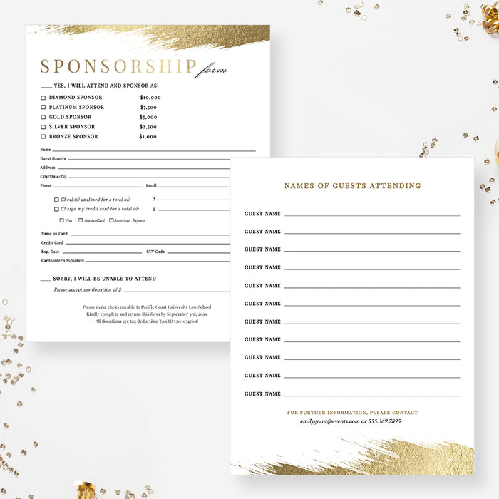 Business Sponsorship Form Template, Editable Event Sponsorship Package with Payment Form Digital Download, Printable Conference Sponsorship Packages in Blue and Gold