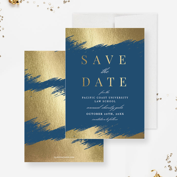 Gala Save the Date Card Template, Business Save the Dates in Blue and Gold Strokes, Elegant Blue Save the Date Digital Download, Professional Event Save the Date Invite