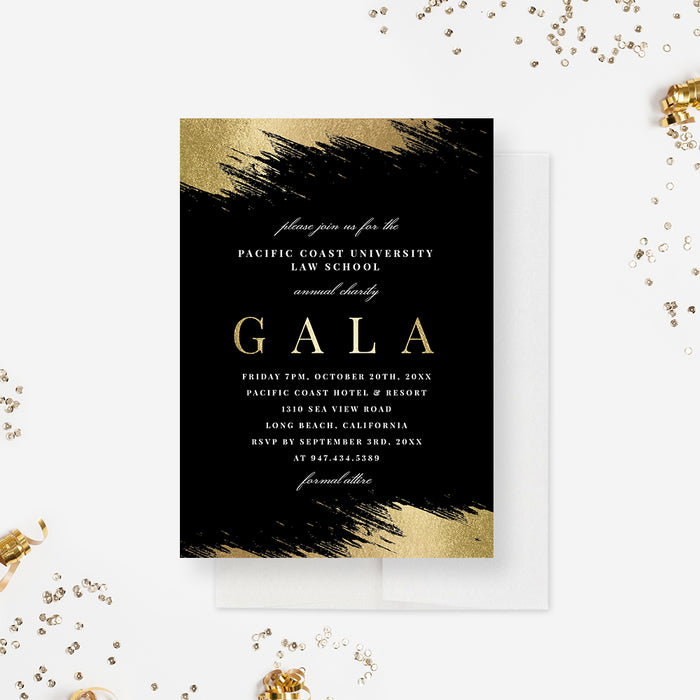 Black and Gold Annual Gala Invitations, Elegant Charity Gala Invites, Corporate Party Invite Cards, Company Annual Dinner Invitation Card, Business Fundraising Event