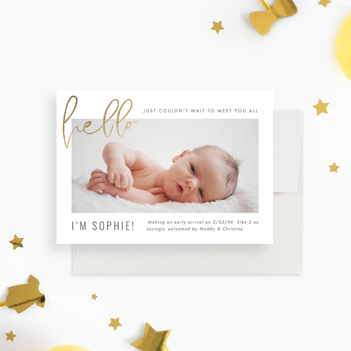 Hello Baby Announcement Card with Photo, Modern New Baby Photo Announcement,  Birth Announcement Photo Cards for Baby Boy and Baby Girl, Newborn Cards