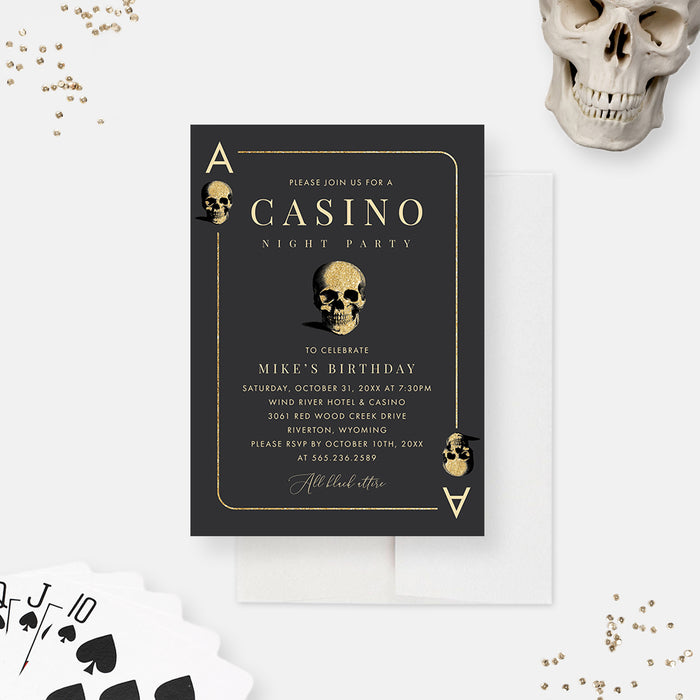 Casino Night Party Birthday Invite, Skull Themed Birthday Invitations, Poker Birthday Invitation Card for Men, 21st 30th 40th 50th Birthday Party Invites, Skull Playing Cards