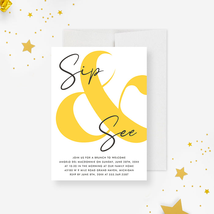 Sip and See Baby Shower Invitations, Welcome Baby Party Invitation Card,  Modern Minimalist New Baby Cards, Baby Boy and Girl Shower Invites, Newborn Baby Invites