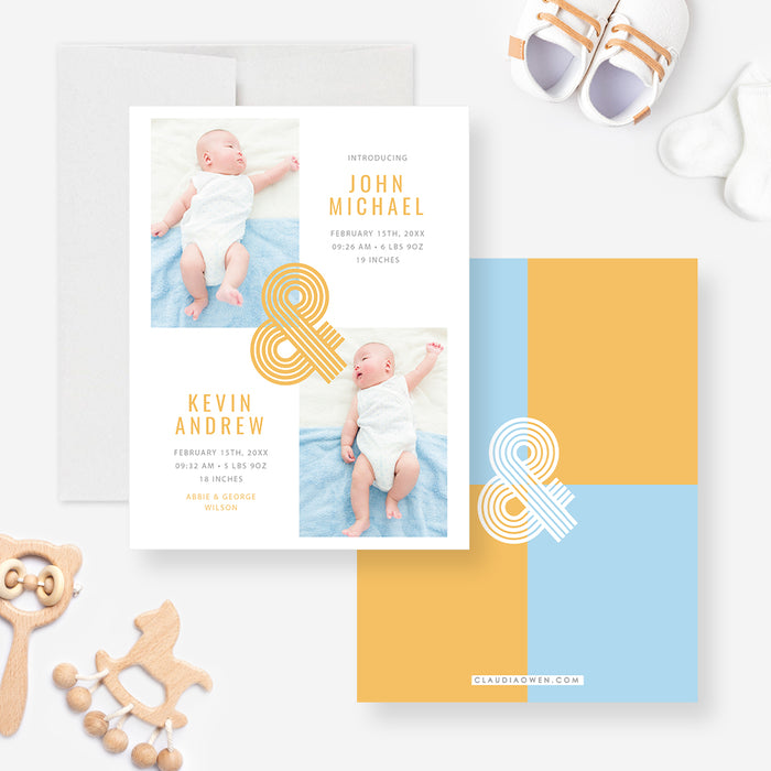 Twin Baby Announcement Card with Photo, Birth Announcement Photo Cards for Twins,  The More the Merrier Announcement Cards, New Baby Twins with Picture, Two Babies