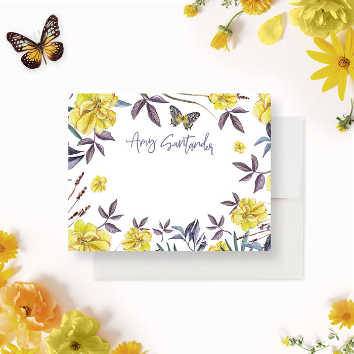 Floral Bat Mitzvah Thank You Cards, Thank You Notes with Flower and Butterfly Illustrations, Butterfly Thank You Gifts, Personalized Thank You Note Card