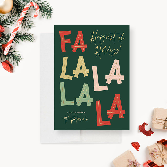 Unique Happy Holidays Card, Fa La La La La Christmas Cards, Cute Holiday Cards for Christmas, Personalized Family Christmas Greeting Cards, Seasons Greetings
