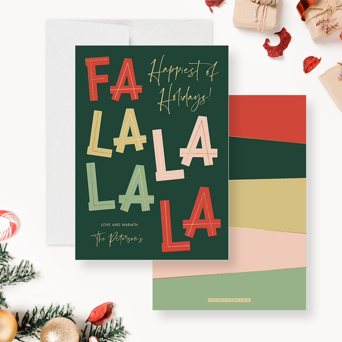 Unique Happy Holidays Card, Fa La La La La Christmas Cards, Cute Holiday Cards for Christmas, Personalized Family Christmas Greeting Cards, Seasons Greetings