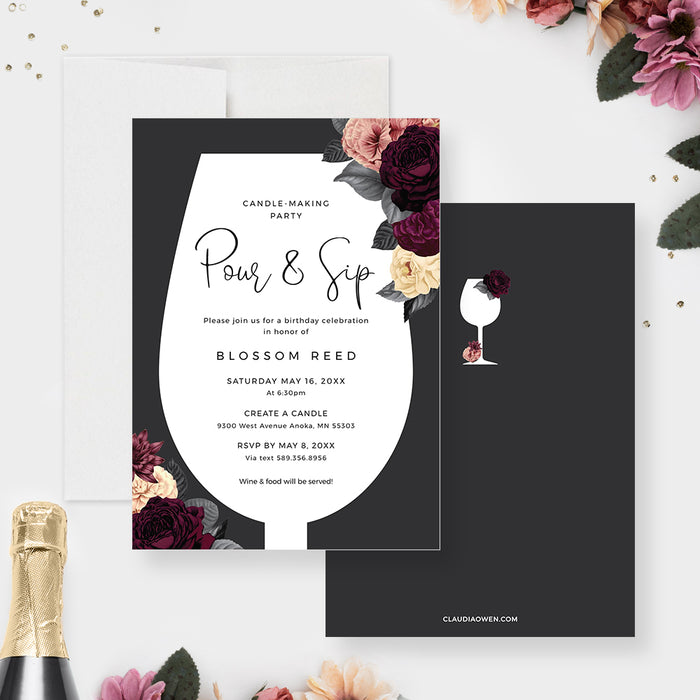 Pour and Sip Candle Making Party Editable Template, Wine and Paint Party Digital Download, Wine Night Ladies Night Out Bachelorette