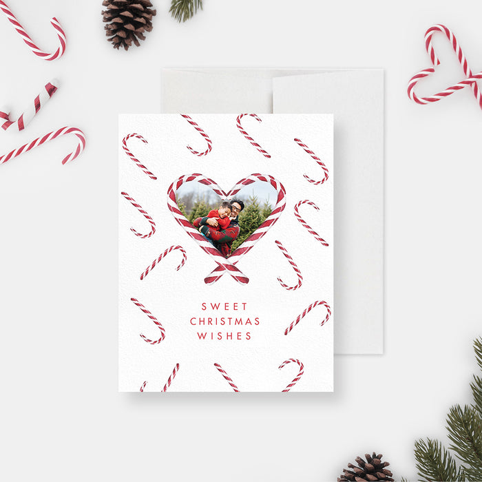 Candy Cane Christmas Card with Photo, Sweet Christmas Wishes Card, Family Christmas Greeting Cards, Creative and Unique Holiday Photo Cards