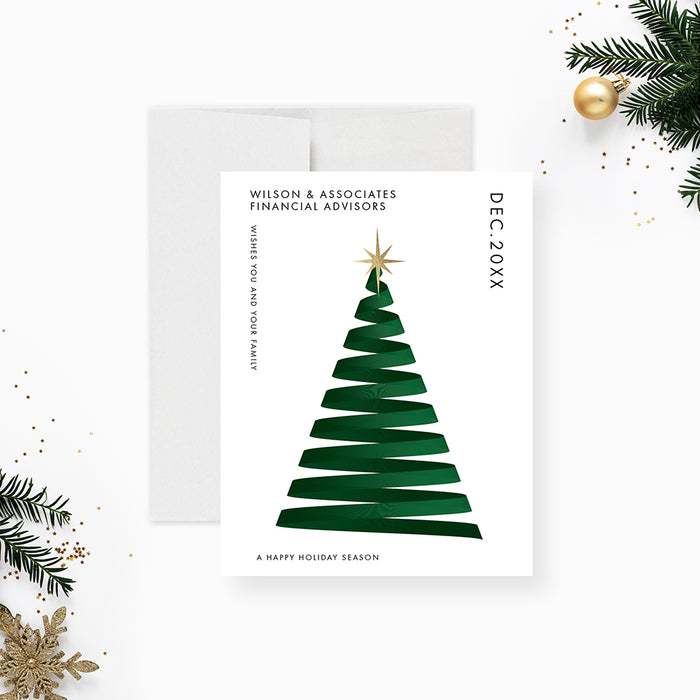 Holiday Card with Unique Christmas Tree Illustration, Modern Holiday Cards for Business, Creative Christmas Cards for Company, Corporate Christmas Cards