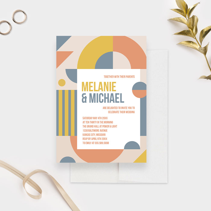 Colorful Wedding Invitations, Creative Anniversary Party Invites, Unique Engagement Party Invitation Card, Rehearsal Dinner Cards with Colorful Geometric Shapes