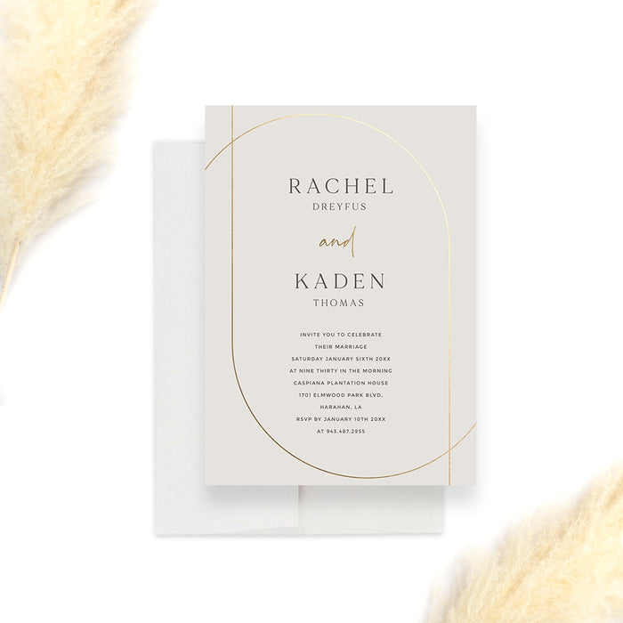 Elegant Wedding Invitations, Modern Anniversary Party Invites, Minimalist Engagement Party Invitation Card, Personalized Rehearsal Dinner Cards with Gold Border