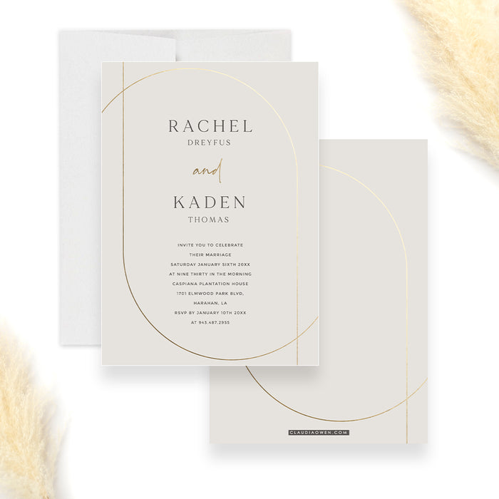 Elegant Wedding Invitations, Modern Anniversary Party Invites, Minimalist Engagement Party Invitation Card, Personalized Rehearsal Dinner Cards with Gold Border