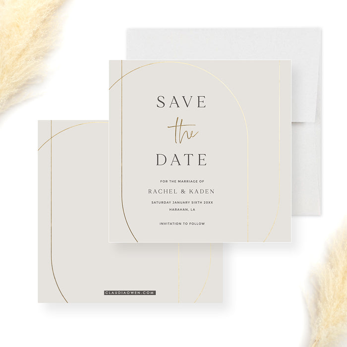 Modern Wedding Save the Date with Gold Border, Elegant Birthday Save the Date Card, Minimalist Cream and Gold Save the Dates, Custom Save Our Date Cards