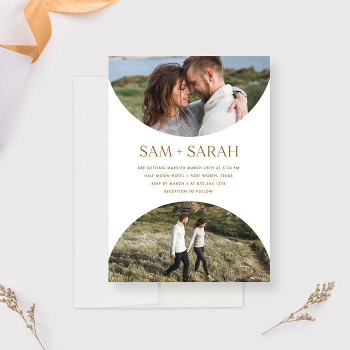 Arch Shaped Wedding Invitations with Photo, Modern Anniversary Party Photo Invites, Unique Engagement Party Invitation Card, Rehearsal Dinner Cards with Picture