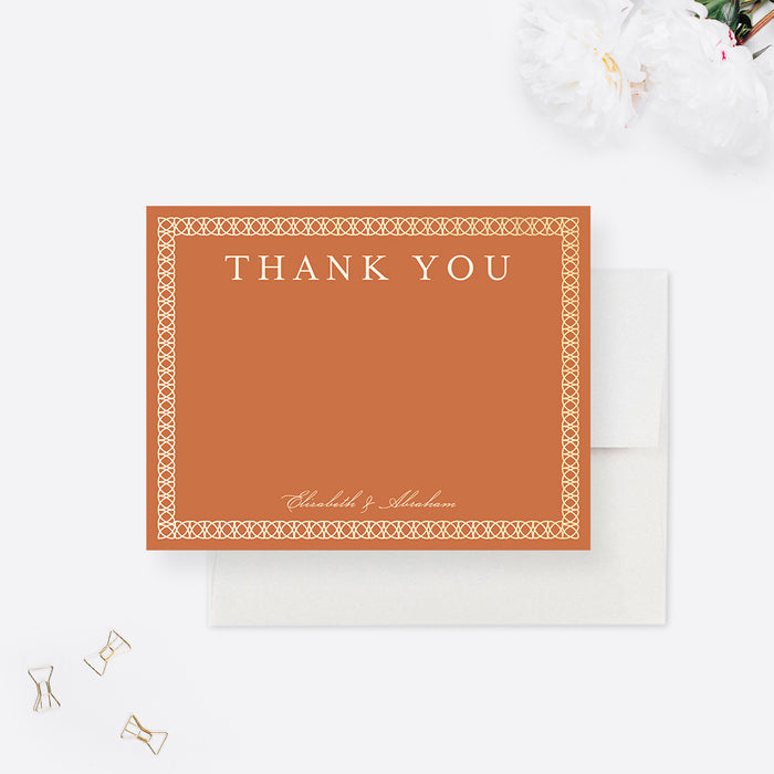 Personalized Terracotta Wedding Thank You Cards, Rust and Gold Thank You Notes, Elegant Thank You Note Card with Intricate Border Design, Anniversary Thank You Card